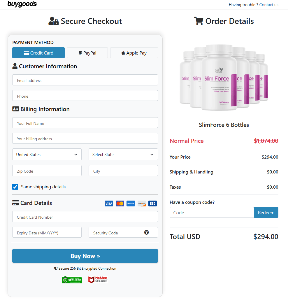Slim Force order form